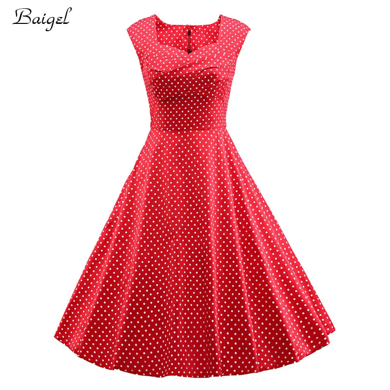 Womens Sleeveless Classic Polka Dot Summer Dress 50s 60s Audrey Hepburn Retro Style Rockabilly Vintage Cocktail Party Dresses (3)