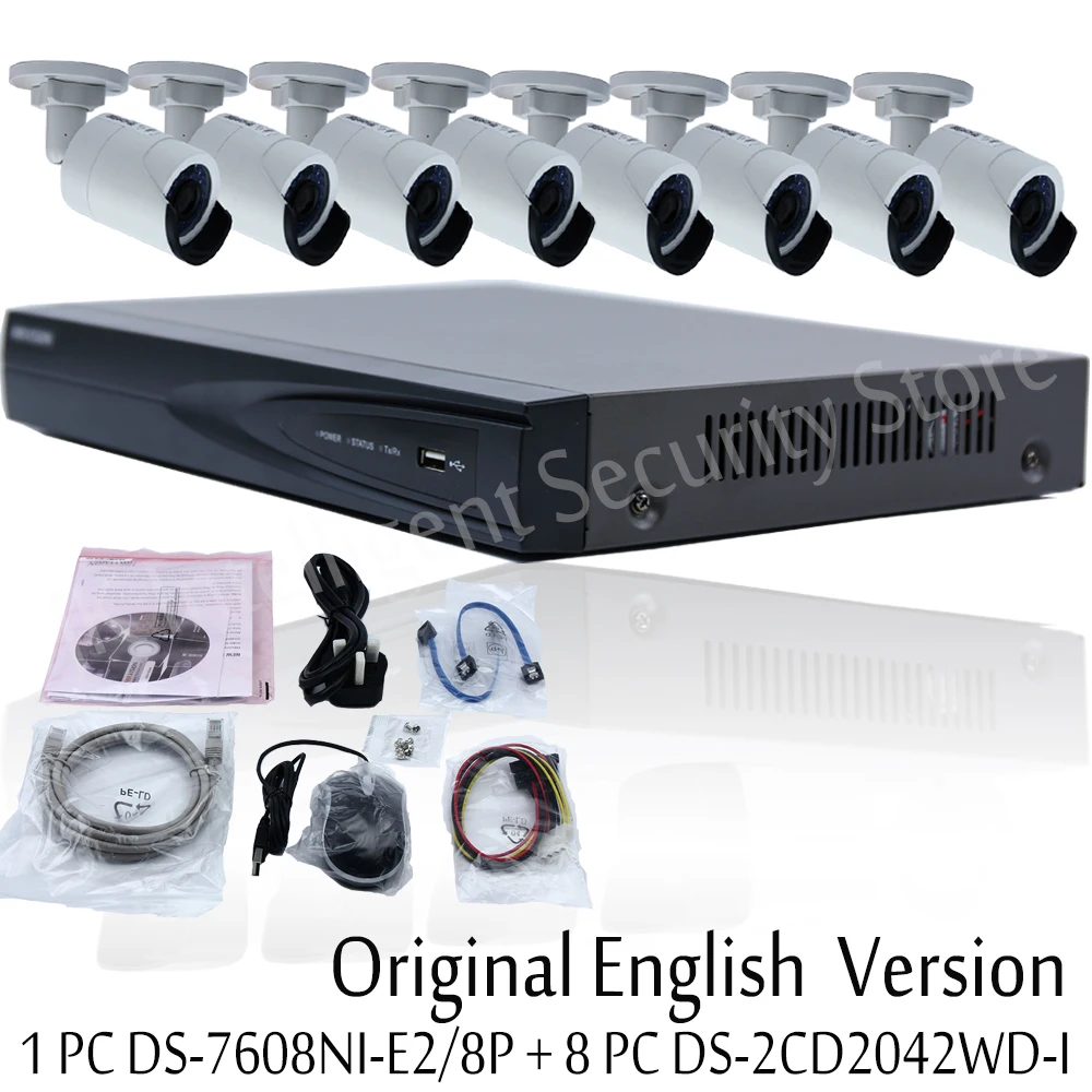 

Hikvision English Version DS-7608NI-E2/8P 8CH Plug Play NVR 8PCS CCTV Bullet Ip Camera 4mm Home Security System Surveillance