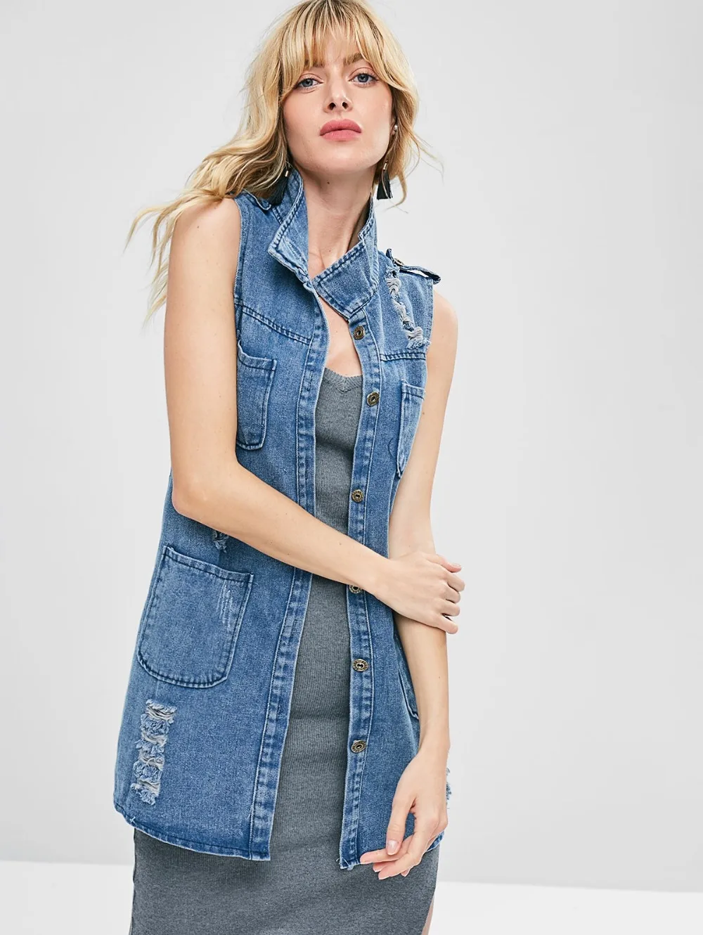 Ripped-Longline-Denim-Waistcoat-Women-Veste-Femme-Denim-Vest-Gilet ...