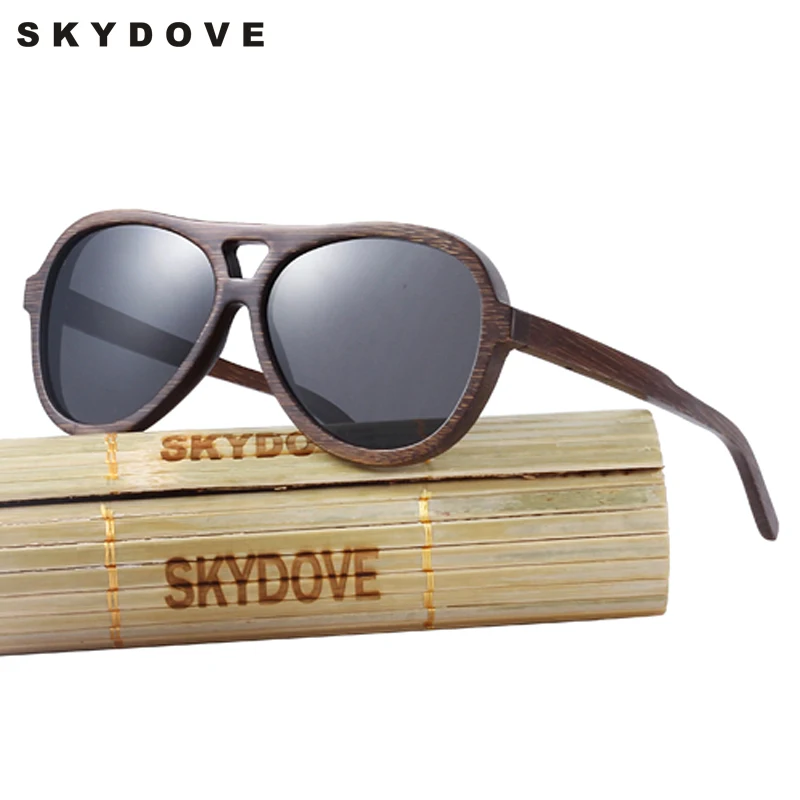 SKYDOVE круглый бамбука солнцезащитные очки для мужчин коричневый роскошные