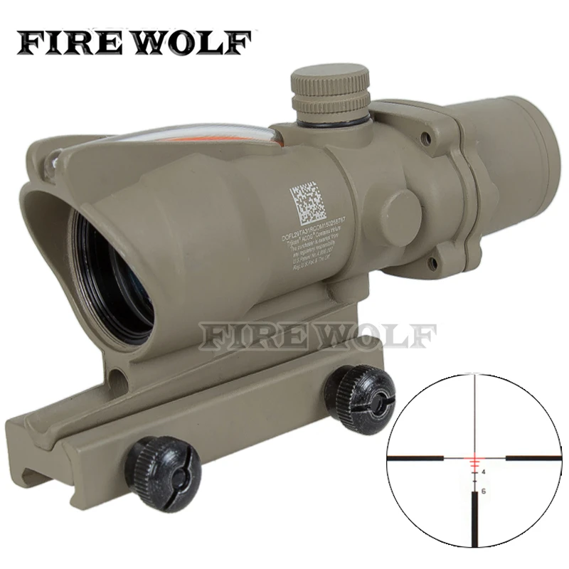 

Tan Tactical 4X32 Scope Sight Real Fiber Optics Red Illuminated Tactical Riflescope with 20mm Dovetail for Hunting