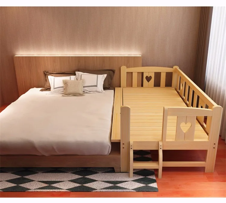 Простая Современная удлиненная детская кровать из массива дерева, комбинированная большая детская кроватка, крепкая сосна, деревянная детская кровать