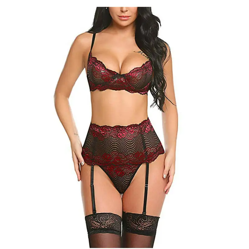 

Women Sexy Lingerie Set Sleepwear Lace Bra Garter Bodystocking Body Latex Fishnet Female Catsuit Exotic Apparel Bra Brief Set