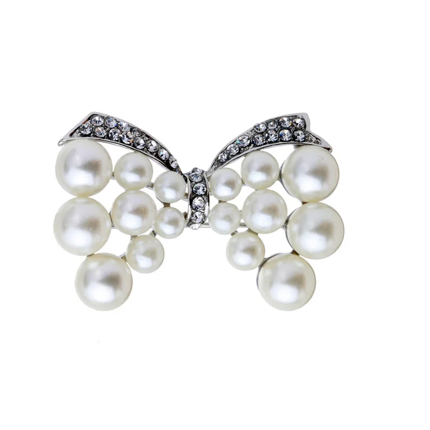 Pearl Bow tie Brooch Pins with Clear Crystal Rhinestones for Women Bride or Wedding Bouquets | Украшения и аксессуары