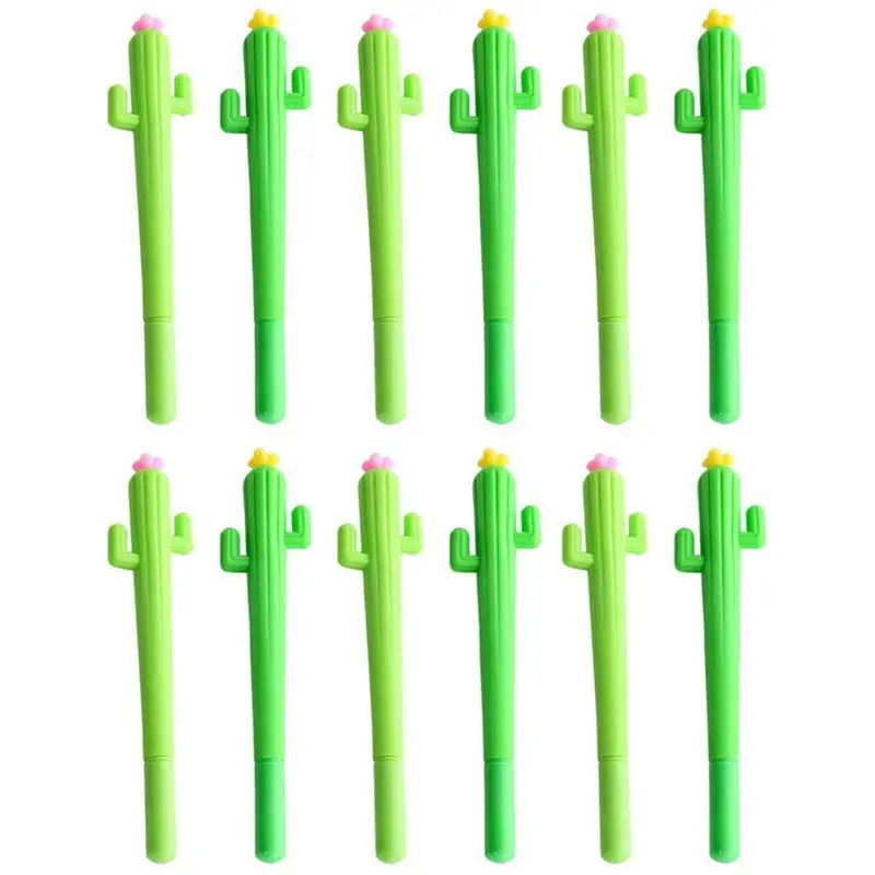 

12 Pack Creative Kawaii Cactus Rollerball Pens 0.5mm Black Ink School Office Gel Pen Random Color
