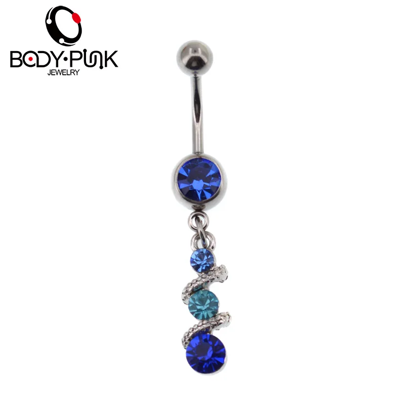 

BODY PUNK Steel Curve With Green Blue Gem Dangle Body Piercings Jewelry Navel Ring Belly Button Rings Percing Women Ombligo