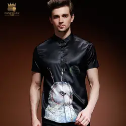 FanZhuan Бесплатная доставка новый мужской 2018 лето с короткими рукавами сова дизайн рубашка мужская Европа черный Печатный рубашка 812082