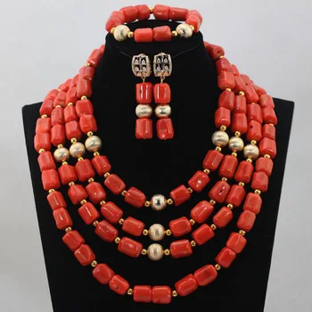 

Fresh! 2016New Nigerian Orange Carve Coral Beads Jewelry Set African Wedding Bridal Necklace Set Bride Gift Free Shipping ALJ722