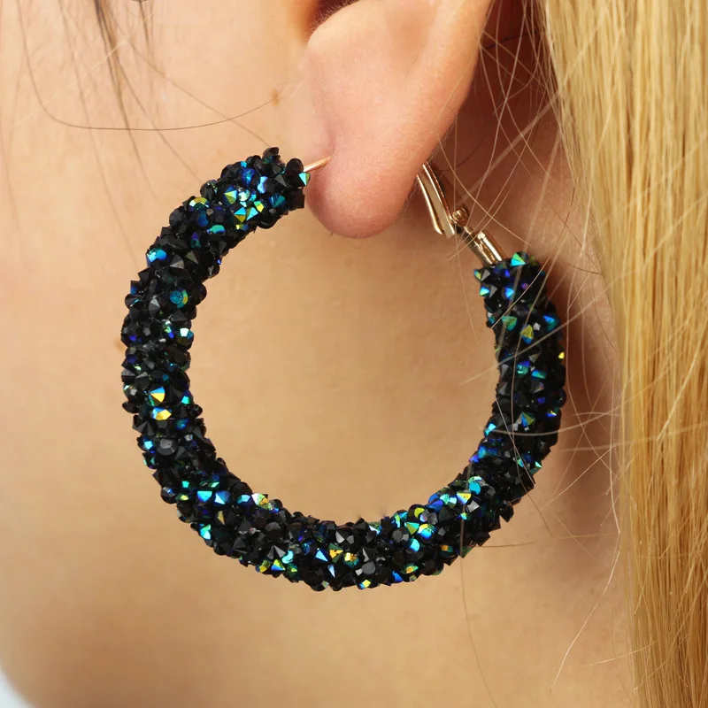 

Big Round Circle Hoop Earrings Geometric For Women Austrian Crystal Rhinestone States Jewelry Trends Personality Spiral