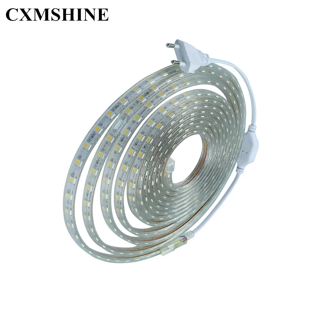 

Waterproof SMD5050 AC220-240V Led Strip Flexible Light EU Plug 1M/2M/3M/4M/5M/6M/7M/8M/9M/10M/15M/20M 60leds/m led Strip light
