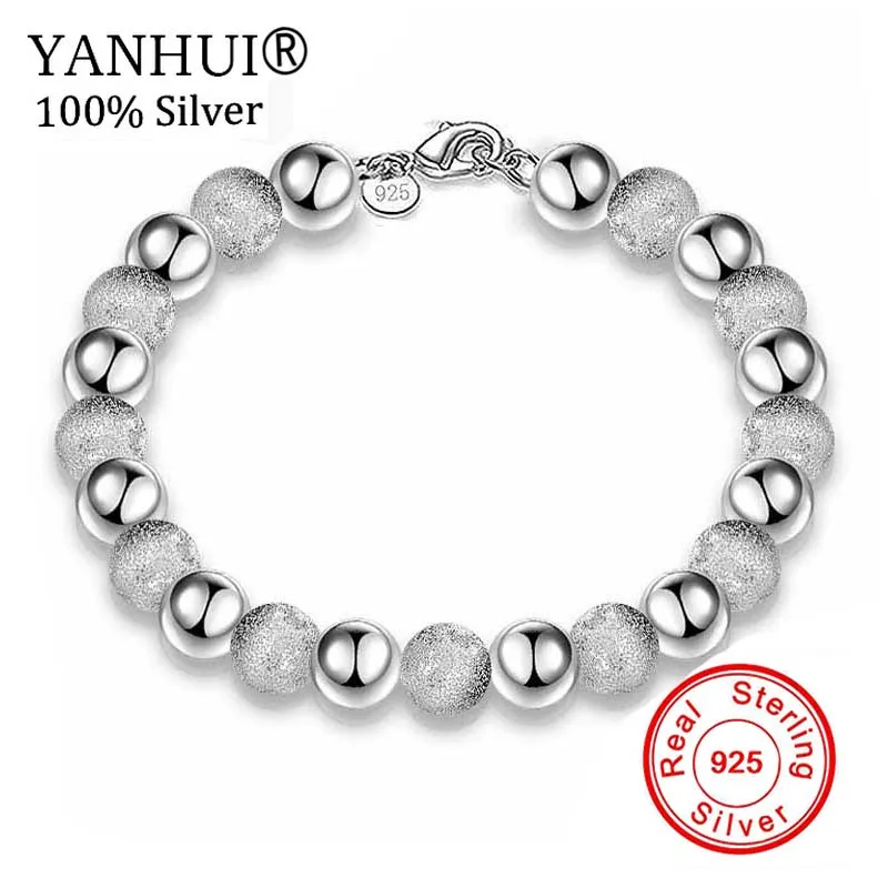 

YANHUI Fashion Jewelry 100% Original 925 Sterling Silver Charm Bracelets Wedding Jewelry Frosted Bead Bracelet for Women SPSL048