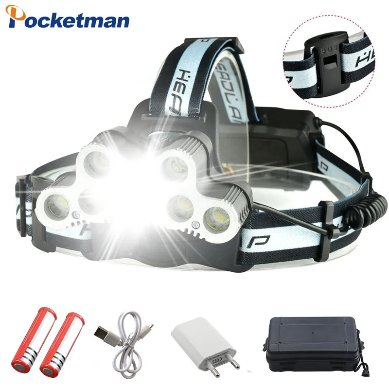 

50000LM super bright Led Headlamp 7* T6+2*Q5 Flashlight Torch head light with USB rechargeable SOS whistle Best For Outdoor