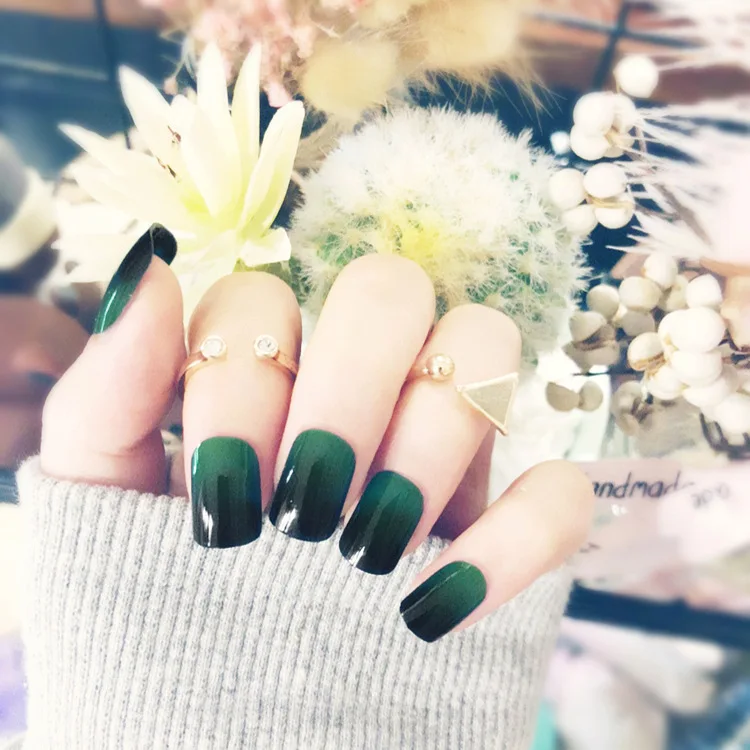 

Simple 24pcs/set green gradient jump color design finished fake nails short size full nail tips Patch lady bride art tool#