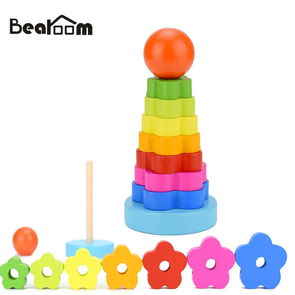 

Bearoom Wooden Toys Puzzle Rainbow Stack Tower Learning Education Toy For Children Funny Puzzle Game Hand-Eye Coordination