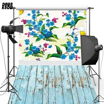 

DAWNKNOW Blue Flower Vinyl Photography Background For Baby Floor New Fabric Polyester Backdrop For Family Photo Studio F1141