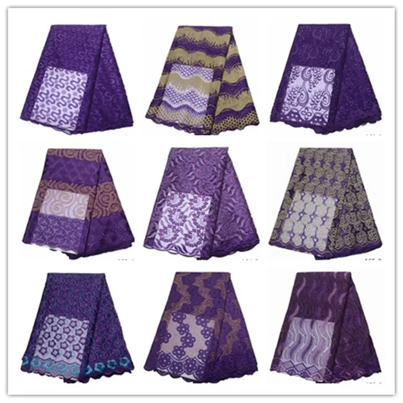 

African Purple Tulle Lace Fabric 2019 African French Lace Fabric High Quality With Stones Nigerian Embroidery Tulle French Lace