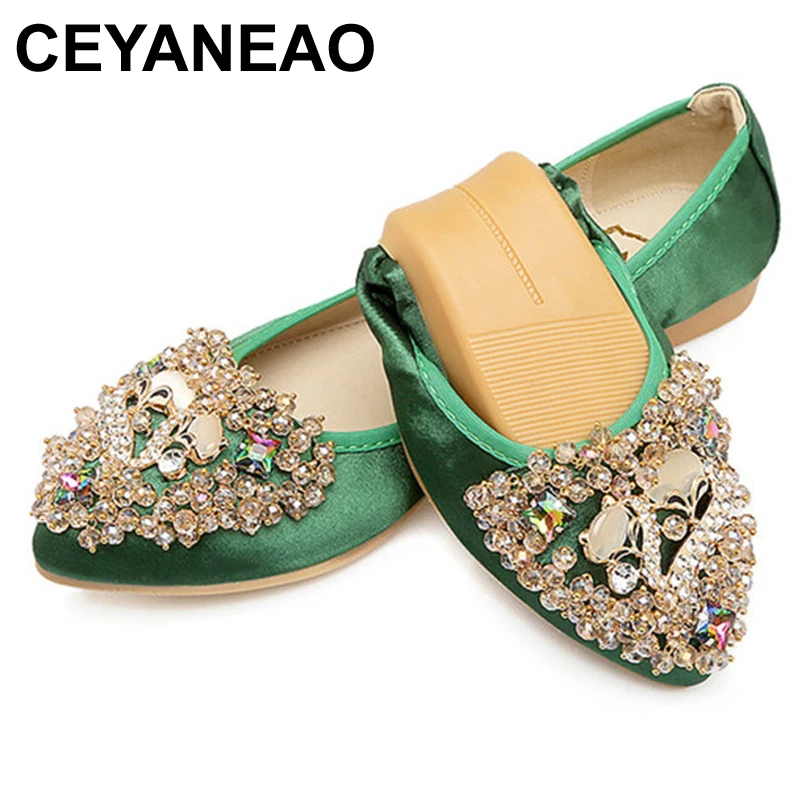 

CEYANEAOFashion Rhinestone Flat Ladies Shoes Large Size Zapatos Mujer Spring Autumn Shoes Woman SlipOn WomenFoldable Flats E1569