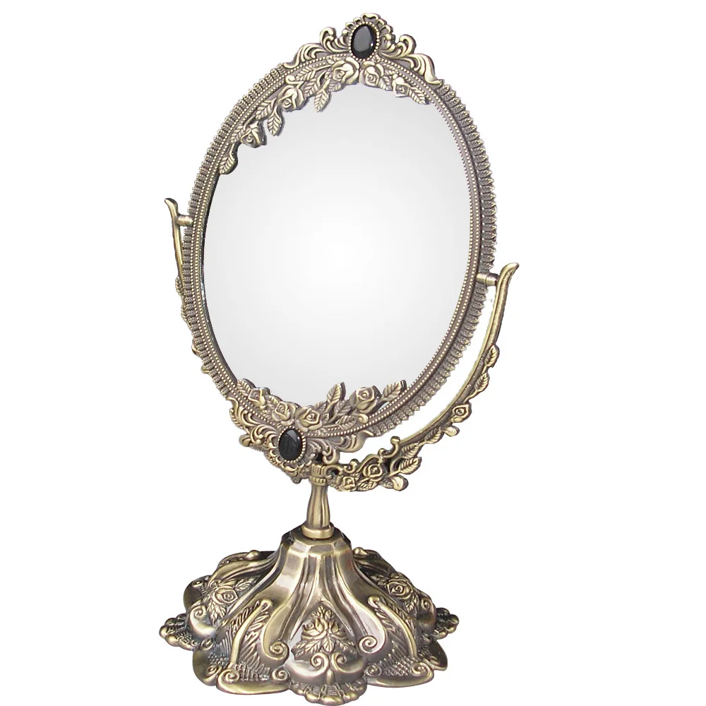Antique Style Faux Bronze 360 Degree Rotate Dual Sided Cosmetic Mirror