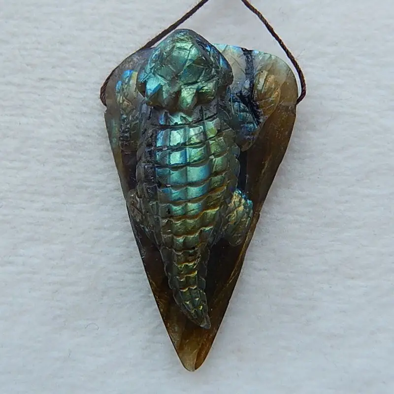 

New,Natural stone Carved Labradorite Horned Toad Pendant Bead,Semi-precious stones, Jewelry accessories,52x32x19mm,28g