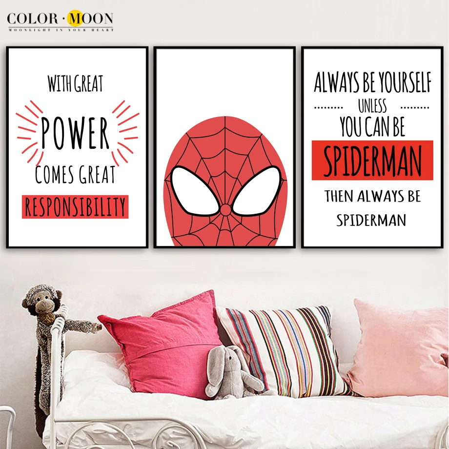 COLORMOON Superhero Spiderman Quotes Posters And Prints Canvas Painting Nordic Poster Wall Art ...