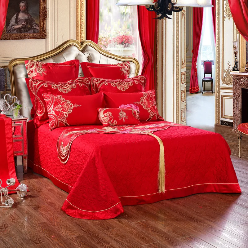 Свадебный стиль, шелковый хлопковый пододеяльник, толстый постельный комплект, наволочка, Красная Простыня, постельное белье для комнаты