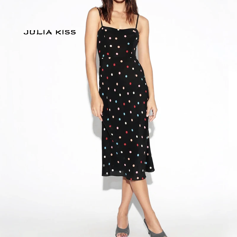 polka dot midi slip dress