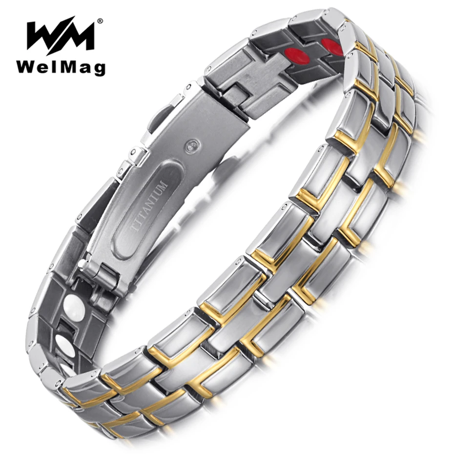

WelMag Silver Gold Titanium Bracelet Men Magnetic bracelet for Health with Far infrared Titanium Bracelet & Bangle Men