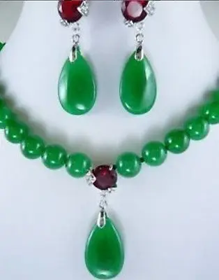 

Fast shipping +Fashion Set White Freshwater Pearl&Red green Purple Jade Necklace Earring A399 hot