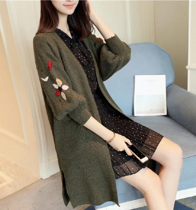 HIGH QUALITY 2018 Autumn Winter Fashion Women Long Sleeve Cardigan Floral Sweater Womens Knitted Female Cardigan Femme SW573