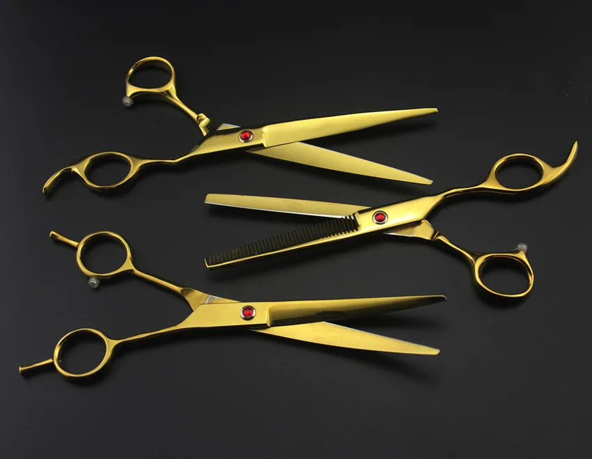 4 комплекта профессиональные золотые ножницы для домашних животных 7 дюймов ножницы для стрижки волос набор ножницы для стрижки собак филировочные Парикмахерские ножницы