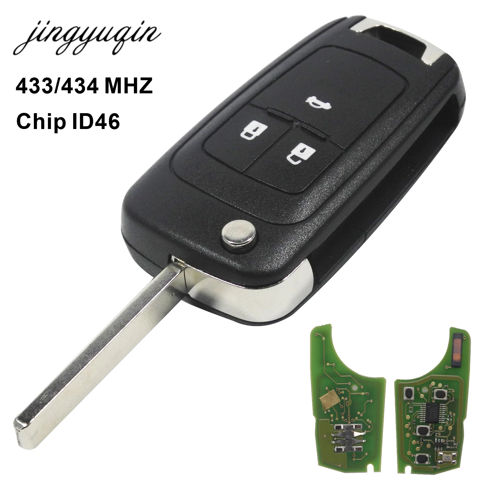 

jingyuqin 433MHz ID46 Chip Remote Control Flip Key for Chevrolet Cruze Aveo Orlando 2010-2015 HU100 Blade 3 Button Keyless Fob