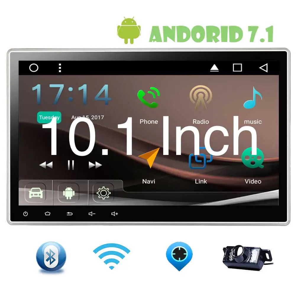 Perfect Large 10.1" Touch Screen Stereo Car Radio GPS Android 7.1 Bluetooth DVD Player HD Resolution 1024*600 Mirror Link OBD DAB+ WIFI 3