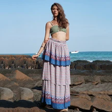 Новые гофрированные средней талии большие качели свободные пляжные Праздничная юбка