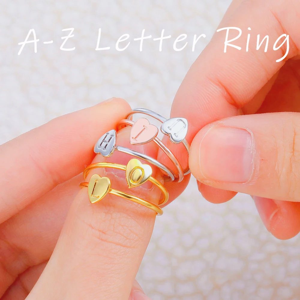 

Fashion Gold Silver Color Heart Custom Letters Rings For Women DIY Name Ring Set Female Statement Engagement Jewelry Size 8