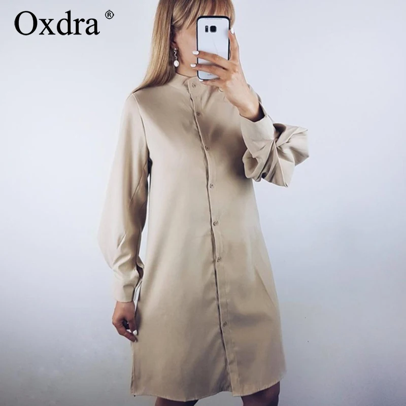 Oxdra Винтажное с рукавами фонариками свободные платья 2019 весенний сезон осень со