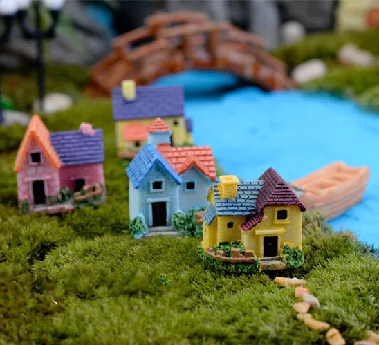 HERMOSO 4 pieces DIY Resin Crafts Stone House Moss Miniature Landscape Decoration Mini Brick Villa Random Style Micro Cottage | Дом и сад