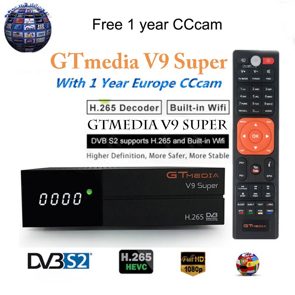 

1080P Full HD GT media V9 Super CCcam Cline for 2 Years Satellite TV Receiver H.265 WIFI Same DVB-S2 GTmedia V8 NOVA Receptor