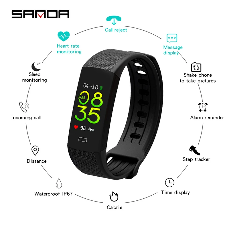 

Smart Watch SANDA F1 IP67 Waterproof Heart Rate Monitor Blood Pressure Fitness Bluetooth Men Women Smartwatch For Android IOS