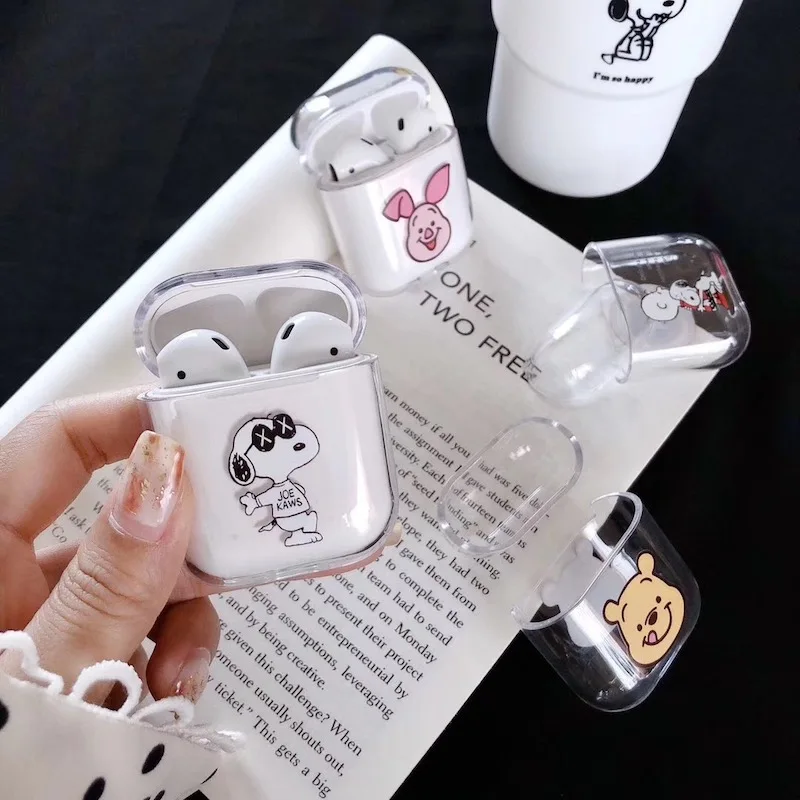 Cartoon Mickey Minnie Transparent Hard Case for AirPods 2 case Earphone Charging Box Cover Bag Apple AirPods Protective Cover