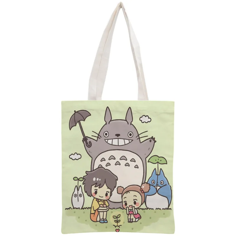 Сумка Totoro на заказ, многоразовая сумка, сумка через плечо, складная сумка из хлопка и холста, сумки для покупок, Настраиваемые на ваш образ - Цвет: 1