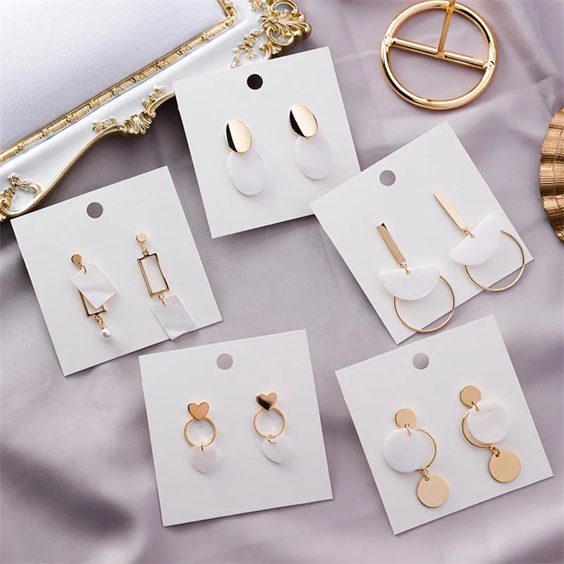 

LUBOV Korean Geometric Gold Color Metal Pendant Drop Earrings Round Semicircle White Resin Stone Dangle Earring Women Jewelry