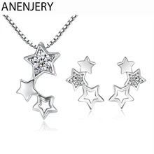 ANENJERY 925 ayar gümüş takı setleri basit zirkon yıldız kolye + küpe kadınlar kız hediye için