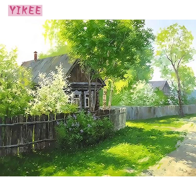 Декор для гостиной картины по номерам на холсте соломенный коттедж и зеленые