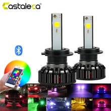 Cascaleca Автомобильные светодиодные фары rgb лампы H4 H7 H11 H1 H3 9005 9006 приложение Bluetooth управление супер яркий Авто налобный фонарь 12 В