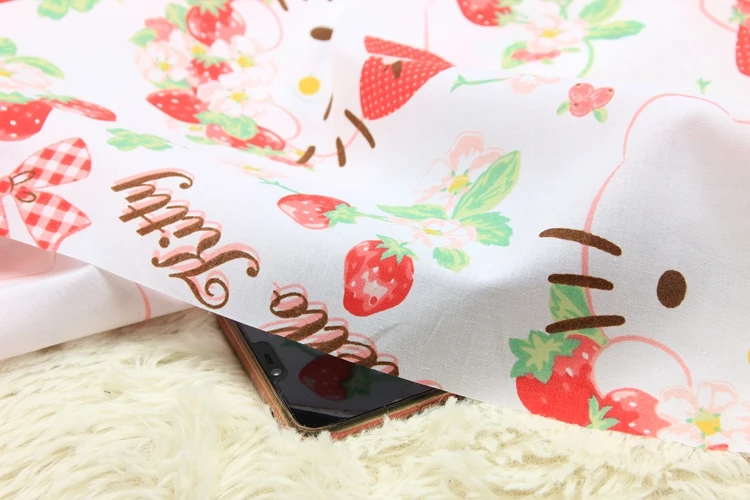 half meter thin polyester cotton fabric with cartoon cat strawberry print handmade DIY garment lining cloth 1 half meter thin polyester cotton fabric with cartoon cat strawberry print handmade DIY garment lining cloth 5