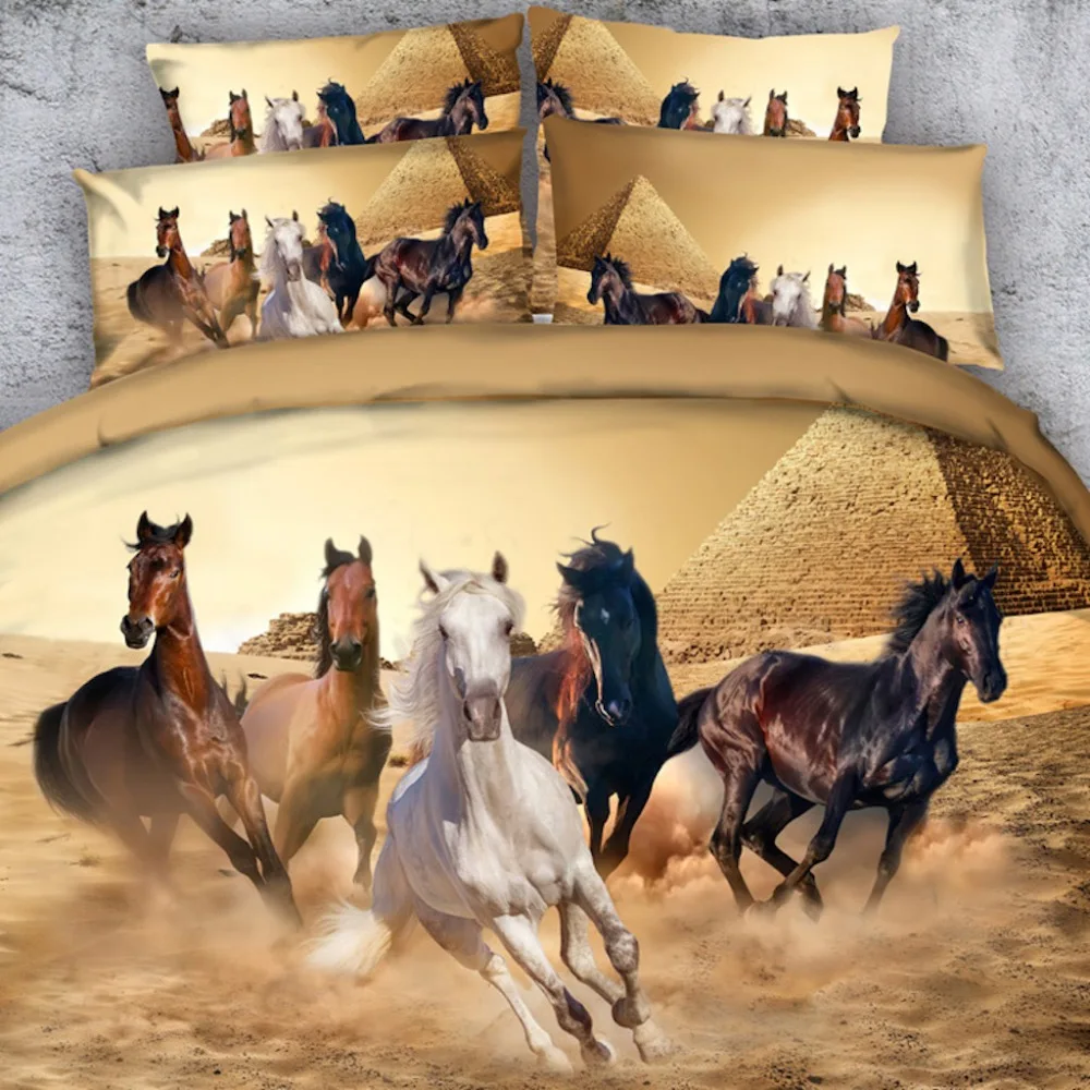 

Royal Linen Source 3 PCS PER SET Wild horses and pyramid in desert 3d bed set Bed Cover with Blanket Cover Set 3D