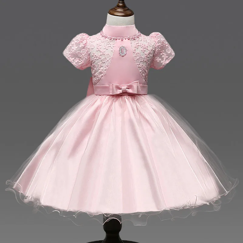 

2018 christmas Girls Dress Lace Puff Sleeve Bow Mesh Girl Dress Wedding Party Banquet Flower Sleeve Gauze Children Dress