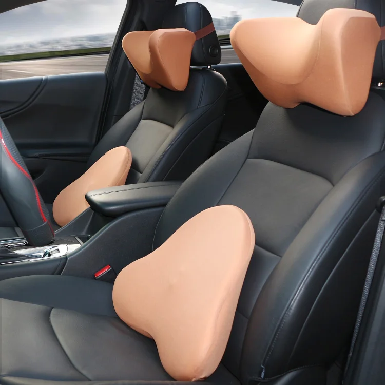 Автомобильная подушка для шеи с эффектом памяти подголовник Шейная подушка для шеи автомобильные аксессуары для универсальных автомобилей Audi Quattro Renault Golf - Цвет: Brown set Car Pillow