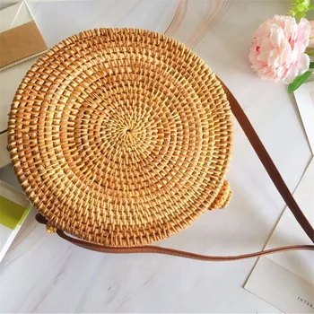 

New Popular Handmade Rattan Weaving Round Straw Bags Women Summer Cutout Bag Beach Bags Vintage Home Storage Box Wholesale