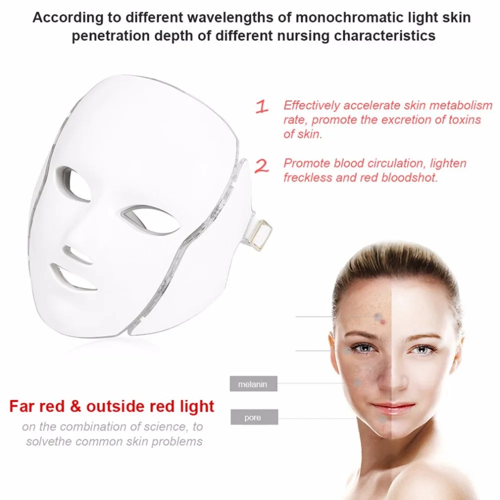 

Hot 7 Color Light LED Facial Mask Photon Tighten Pores Skin Rejuvenation Anti Acne Wrinkle Removal Therapy Beauty Salon Tool